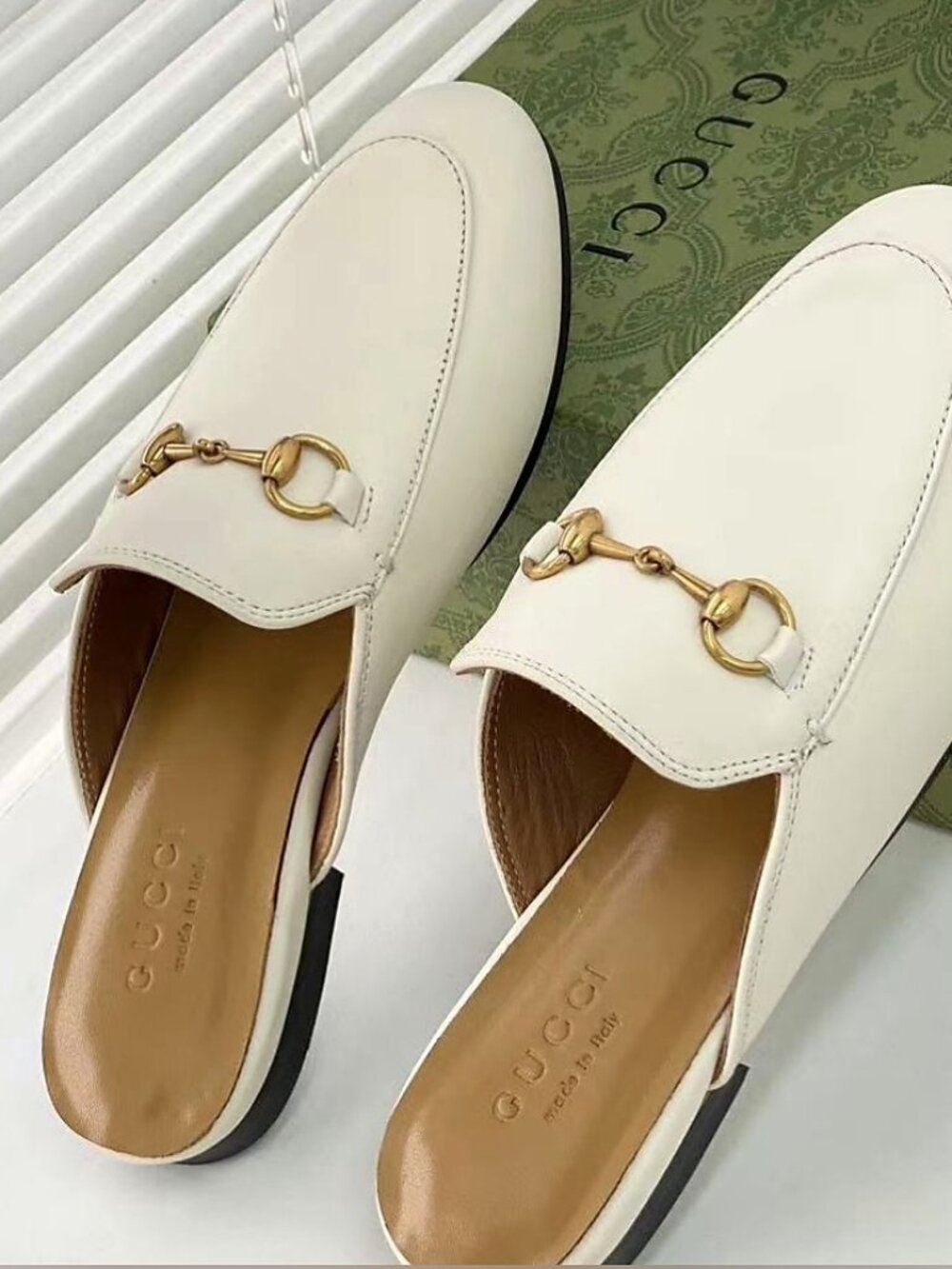 Gucci Cream Leather Horsebit Backless Loafer Mules
